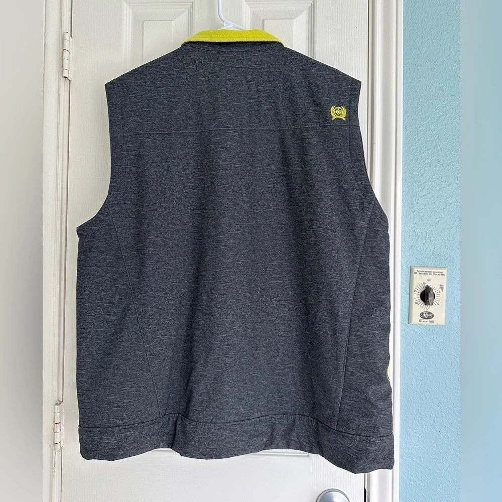 Cinch Vest Mens XL Gray and Yellow Softshell Fleece Lined Zip Pockets Outdoor